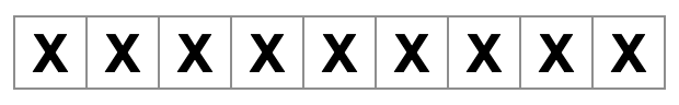 nine x-filled squares in a line | 9 个在同一行的方块